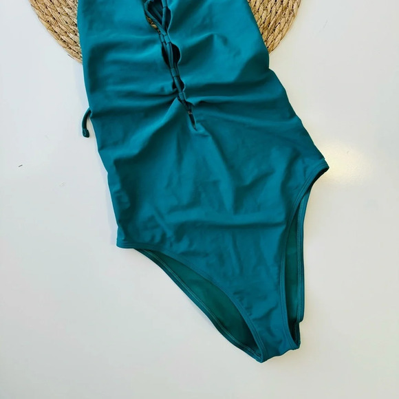 Aerie Green Lace Up One Piece Swimsuit Size Medium - Picture 3 of 12